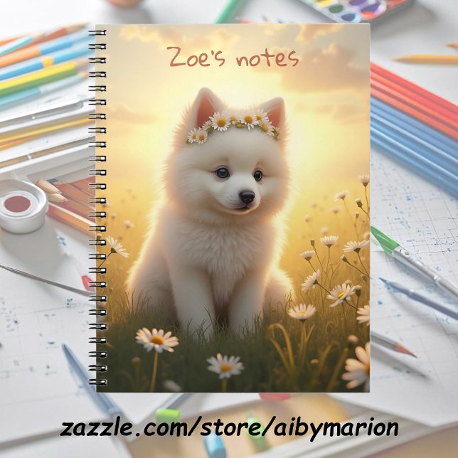 Caderno Espiral Cachorrinho Spitz branco e adorável (Criador carregado)