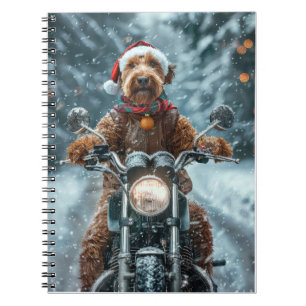 Caderno Espiral Cachorro Airedale andando de motocicleta no Natal