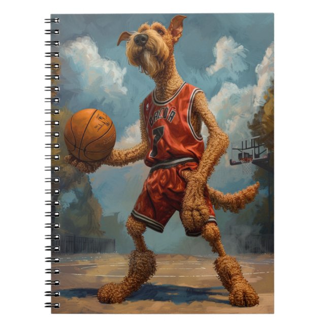 Caderno Espiral Cachorro Airedale Jogando Basquete (Frente)