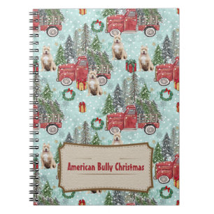 Caderno Espiral Cachorro americano Red Christmas Truck Festivo