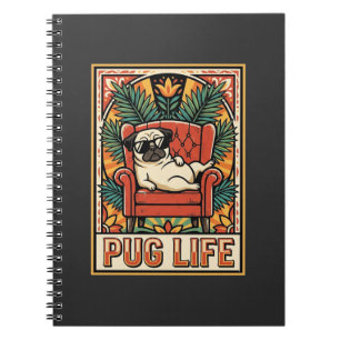 Caderno Espiral Cachorro Arte Popular Retro Pug Life