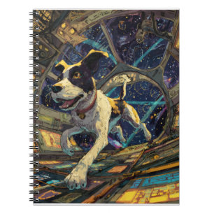 Caderno Espiral Cachorro Aventurado na Ilustração Espacial
