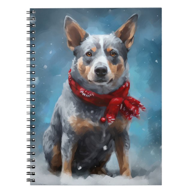 Caderno Espiral Cachorro Azul no Natal da Neve (Frente)