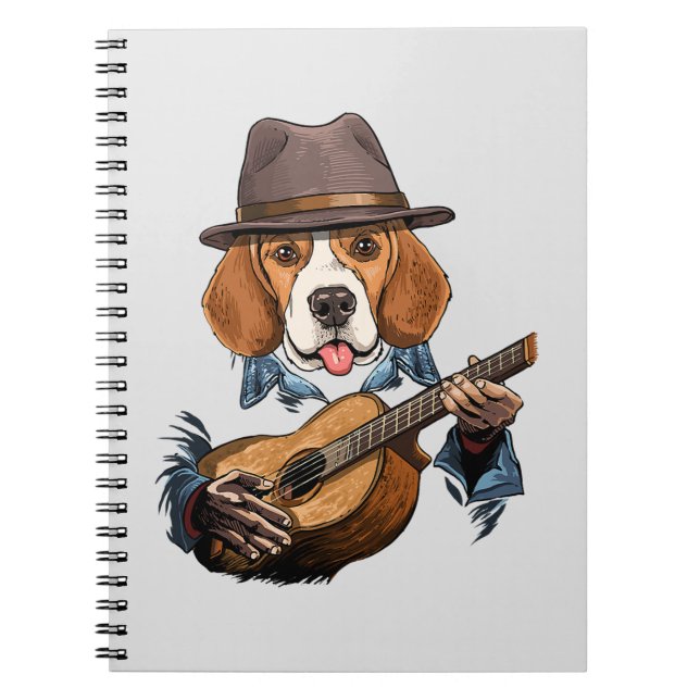 Caderno Espiral Cachorro-Beagle Tocando Violão/ Beagle Engraçado (Frente)