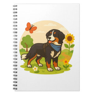 Caderno Espiral Cachorro Bernês Fofo com Girassol e Manteiga