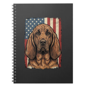 Caderno Espiral Cachorro Bloodhound Patriótico Arte da Bandeira Am