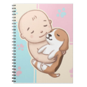 Caderno Espiral Cachorro Bonito e Ilustração de Bebês