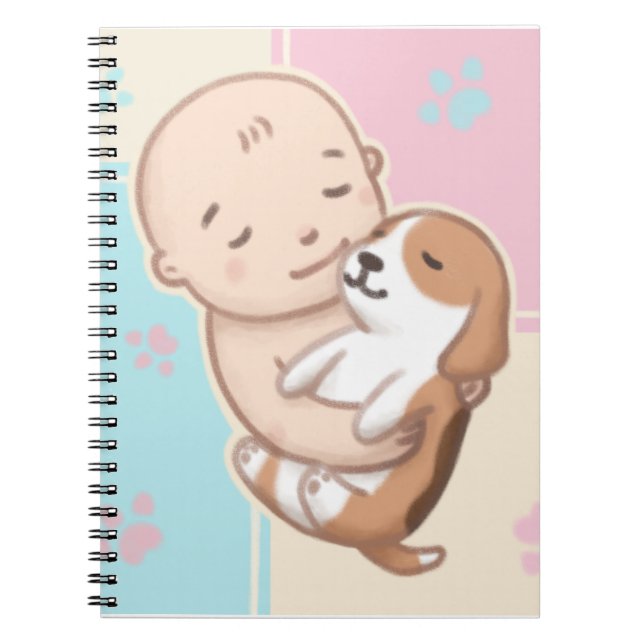 Caderno Espiral Cachorro Bonito e Ilustração de Bebês (Frente)