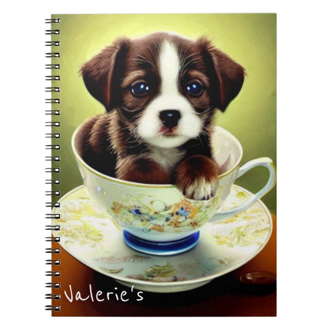 Caderno Espiral Cachorro Bonito num Teacup (Frente)