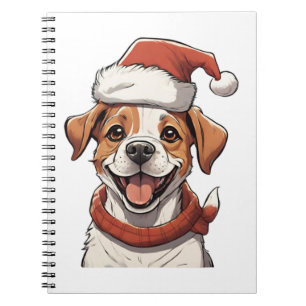 Caderno Espiral Cachorro Bonito vestindo Chapéu de Natal Clássico 