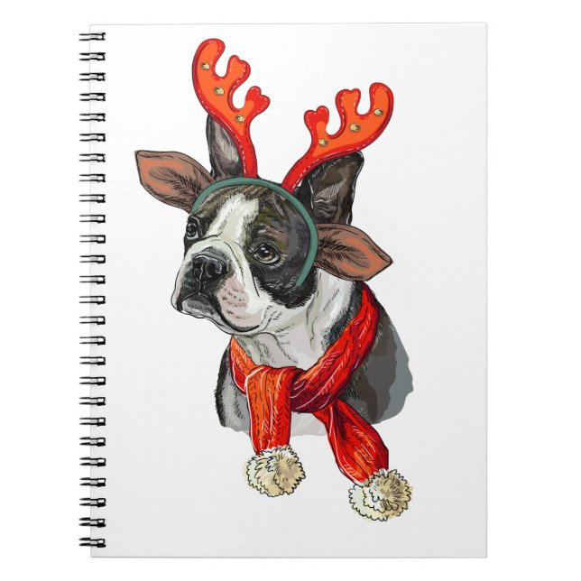 Caderno Espiral Cachorro Boston terrier de Natal (Frente)