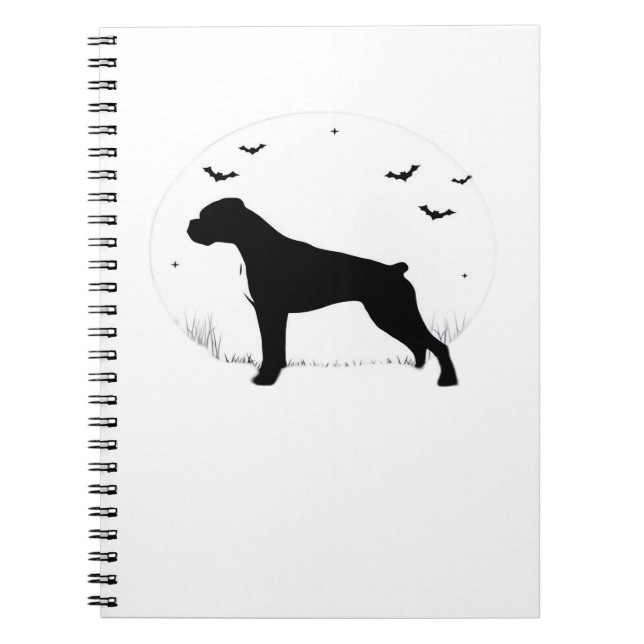 Caderno Espiral Cachorro-Boxer - Silhueta da Lua Halloween Clássic (Frente)