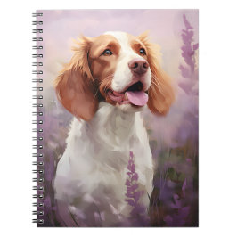 Caderno Espiral Cachorro Brittany em campo de Lavanda