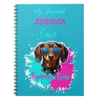 Caderno Espiral Cachorro Cachorro Amor Horário de Verão Rosa Azul