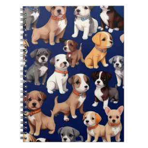 Caderno Espiral Cachorro Cachorro Marinho Design de Padrão Azul