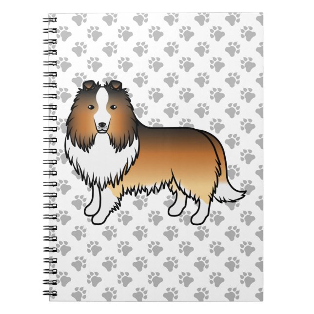 Caderno Espiral Cachorro Cartoon Sable Shetland Sheepdog e Patas (Frente)