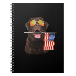 Caderno Espiral Cachorro   Chocolate Labrador EUA Bandeira America