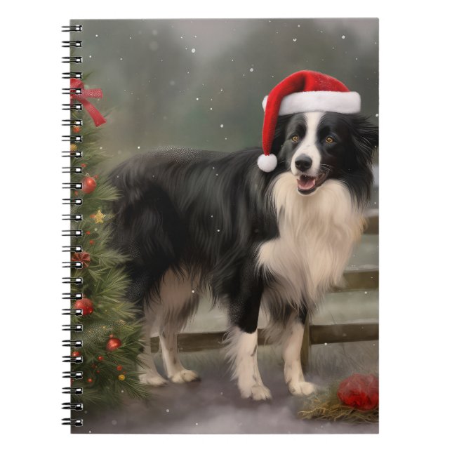 Caderno Espiral Cachorro Collie Fronteira no Natal da neve (Frente)
