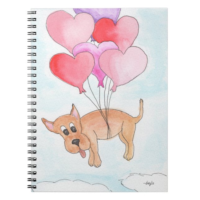 Caderno Espiral Cachorro com Balões em Forma de Coração (Frente)