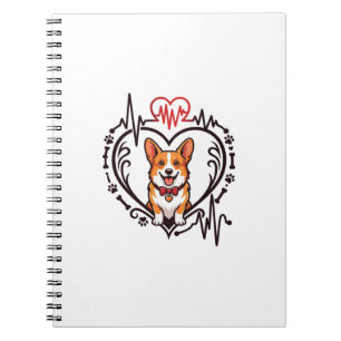 Caderno Espiral Cachorro Corgi Coração Batimento Cardíaco Ekg Grav