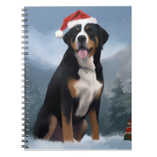 Caderno Espiral Cachorro da Grande Suíça no Natal da Neve