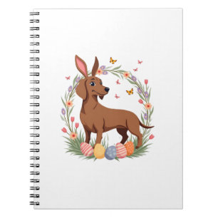 Caderno Espiral Cachorro Dachshund Coelho de Páscoa Vintage com Ov