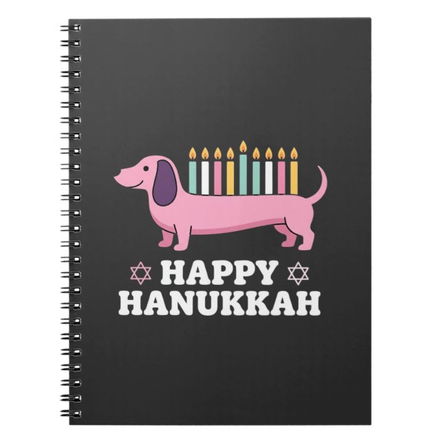 Caderno Espiral Cachorro Dachshund Feliz Hanukkah (Frente)