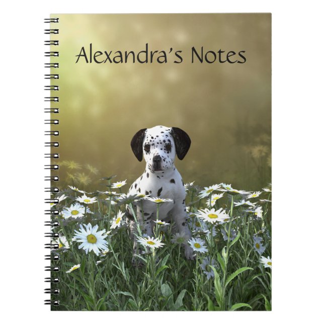 Caderno Espiral Cachorro Dalmaciano em Daisies (Frente)