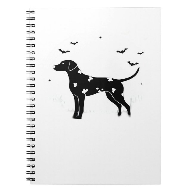 Caderno Espiral Cachorro Dalmático - Silhueta de Lua de Halloween  (Frente)