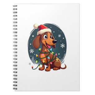 Caderno Espiral Cachorro de Natal Dachshund Papai Noel Natal Wiene