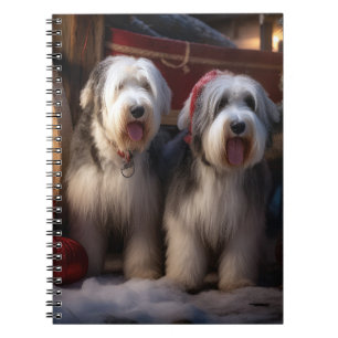 Caderno Espiral Cachorro de Ovelha do Inglês Antigo Trenó Nevado D