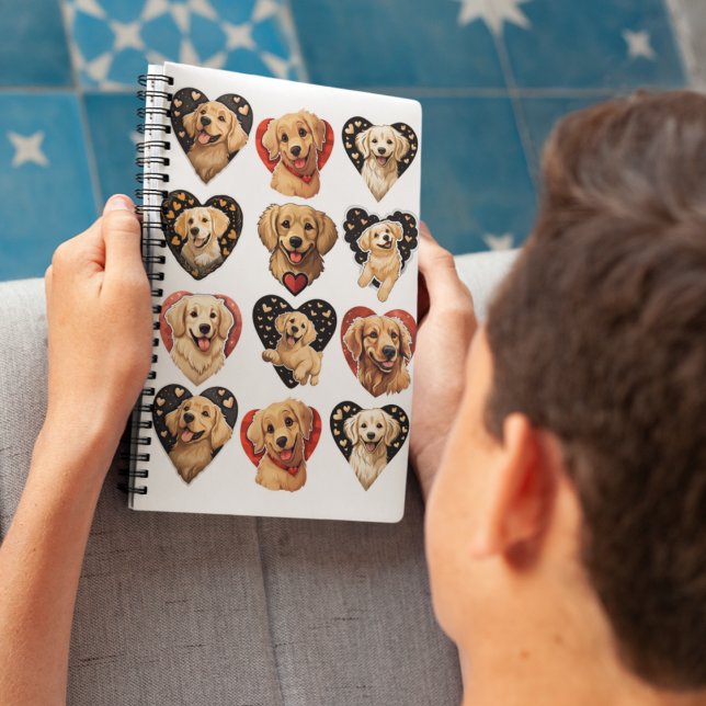Caderno Espiral Cachorro do namorados Ouro (Valentine Golden Retriever Dog Notebook)