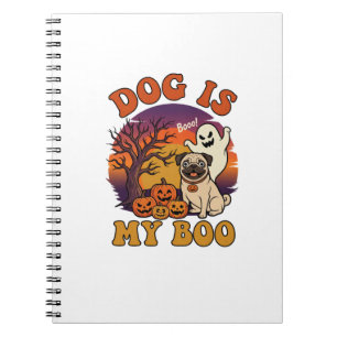 Caderno Espiral Cachorro É Boo Halloween Pug Fantasma Abóboras_1