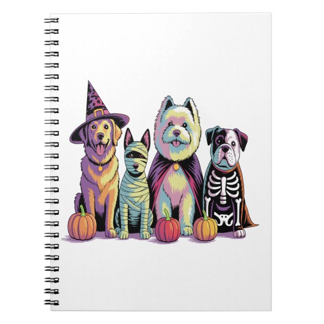 Caderno Espiral Cachorro Esquadrão de Bruxas do Halloween (Frente)
