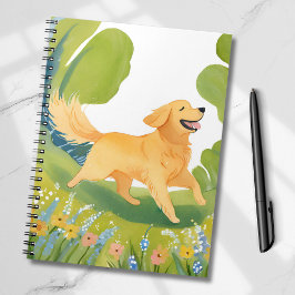 Caderno Espiral Cachorro Feliz Retriever Dourado | Cartão Leve de 