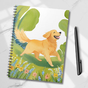 Caderno Espiral Cachorro Feliz Retriever Dourado   Cartão Leve de 