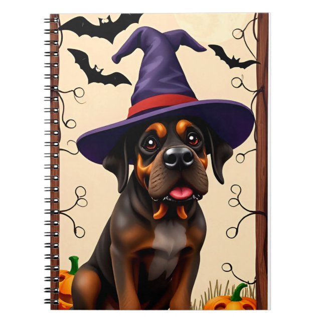 Caderno Espiral Cachorro Fofo com Chapéu de Bruxa (Frente)
