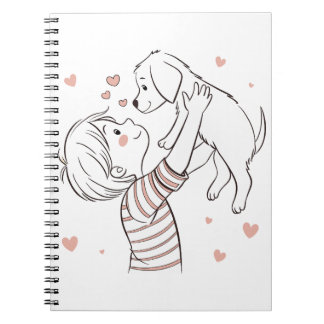 Caderno Espiral Cachorro Fofo com Criança Feliz Cartoon