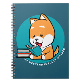 Caderno Espiral Cachorro Fofo Lendo Livro Citação Divertida