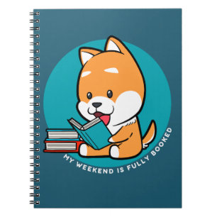 Caderno Espiral Cachorro Fofo Lendo Livro Citação Divertida
