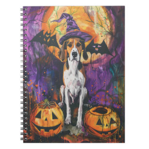 Caderno Espiral Cachorro Foxhound Inglês Americano Halloween Abóbo