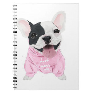 Caderno Espiral Cachorro francês bonito preso Apenas Me Ame