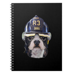 Caderno Espiral Cachorro francês bonito Vestindo capacete de bombe