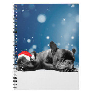 Caderno Espiral Cachorro francês de Natal Cachorros de neve santa