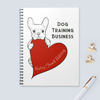 Caderno Espiral Cachorro Francês Personalizado e Coração Vermelho