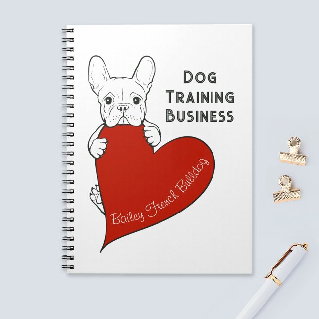 Caderno Espiral Cachorro Francês Personalizado e Coração Vermelho (Criador carregado)