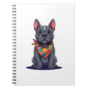 Caderno Espiral Cachorro Frenchie Pitbull Fofo com Arte de Lenço
