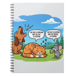 Caderno Espiral Cachorro, Gato e Rato de Desenho Animado Divertido