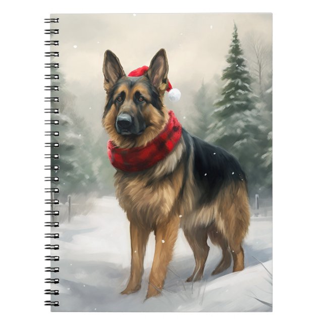 Caderno Espiral Cachorro german shepherd no Natal da Neve (Frente)