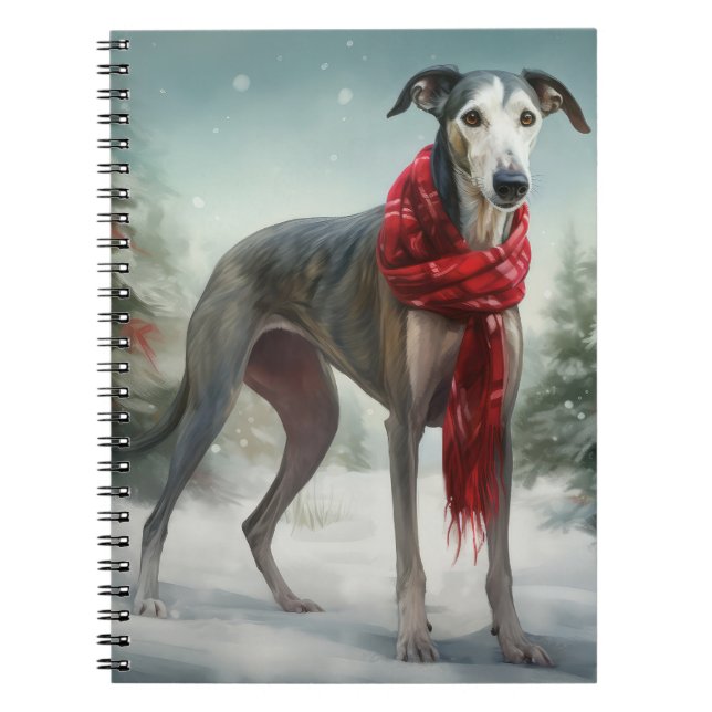 Caderno Espiral Cachorro Greyhound no Natal da Neve (Frente)